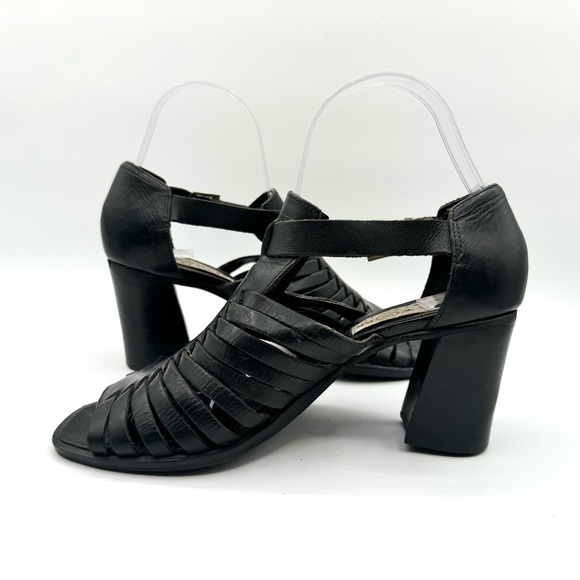 VINTAGE THE WORK COLLECTION HEELS BLACK STRAPPY SANDALS FISHERMAN HEELED SANDALS - Picture 6 of 13
